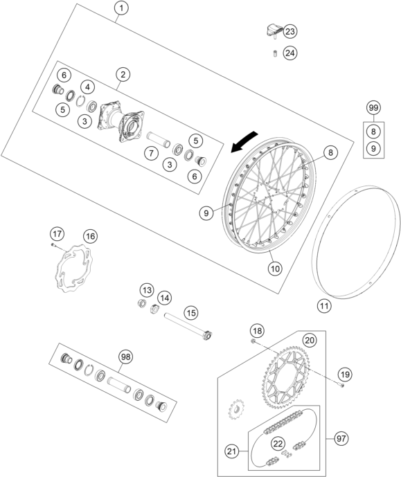 Sprängskiss: Rear Wheel – KTM FREERIDE 250 R 2016