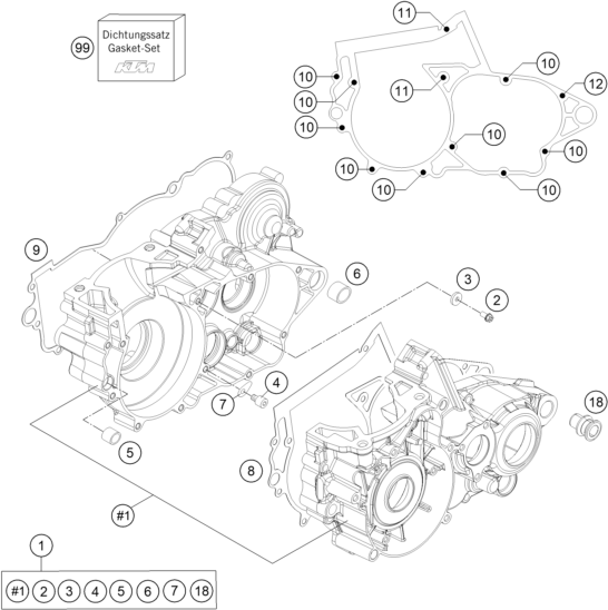 Sprängskiss: Engine Case – KTM FREERIDE 250 R 2016