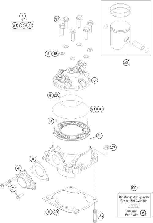 Sprängskiss: Cylinder, Cylinder Head – KTM FREERIDE 250 R 2016