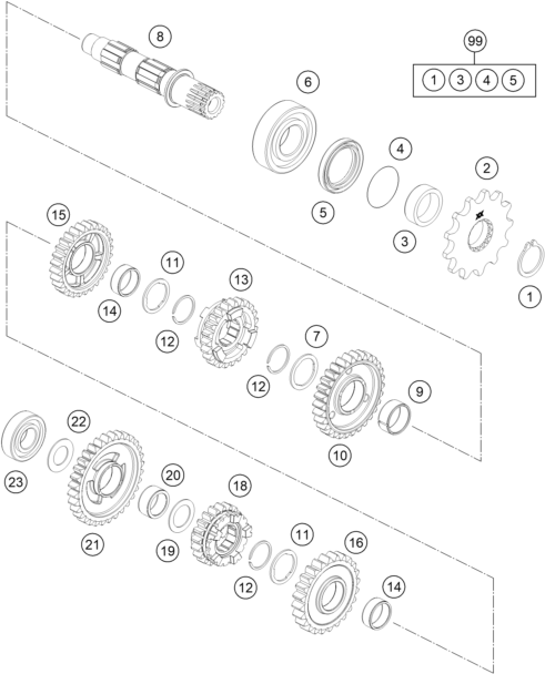Sprängskiss: Transmission II - Countershaft – KTM FREERIDE 250 R 2016