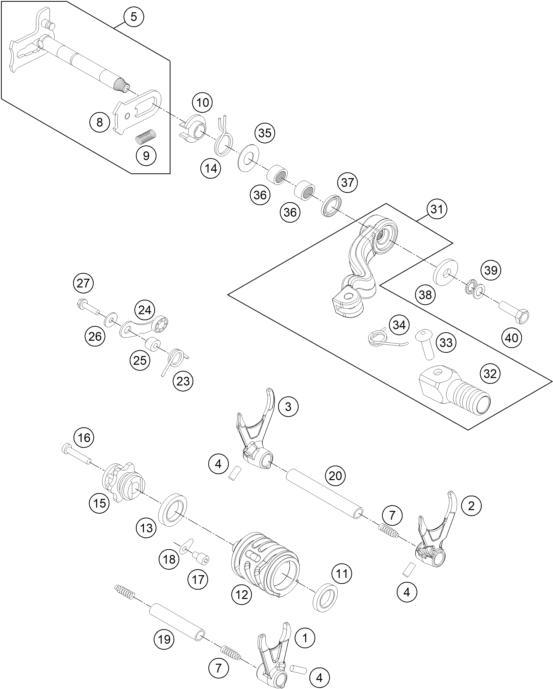 Sprängskiss: Shifting Mechanism – KTM FREERIDE 250 R 2015