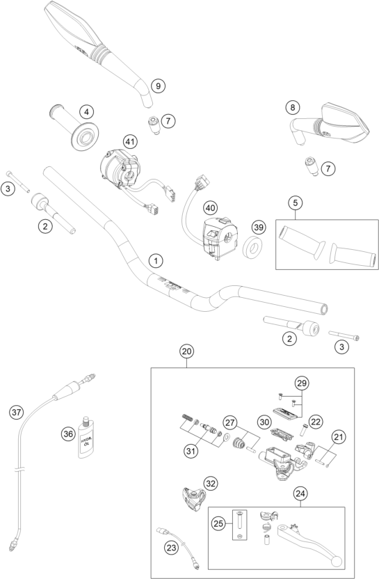 Sprängskiss: Handlebar, Controls – KTM 690 DUKE WHITE ABS 2015