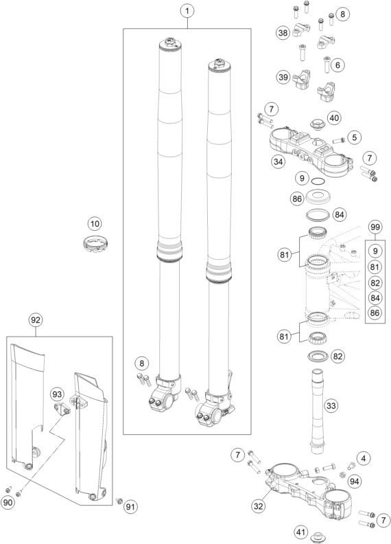 Sprängskiss: Front Fork, Triple Clamp – KTM 690 ENDURO R ABS 2016