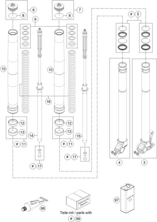 Sprängskiss: Front Fork Disassembled – KTM 690 ENDURO R ABS 2016