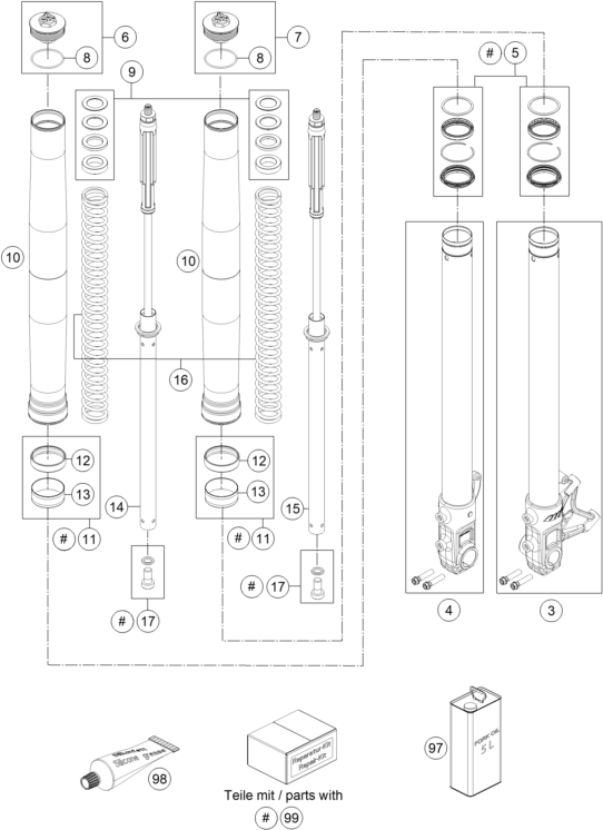 Sprängskiss: Front Fork Disassembled – KTM 690 SMC R ABS 2014