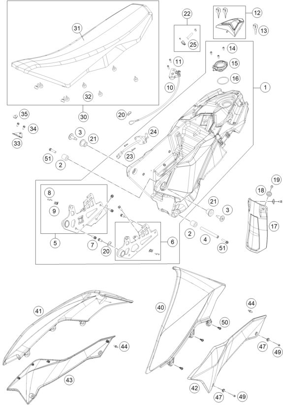 Sprängskiss: Tank, Seat – KTM 690 ENDURO R ABS 2016