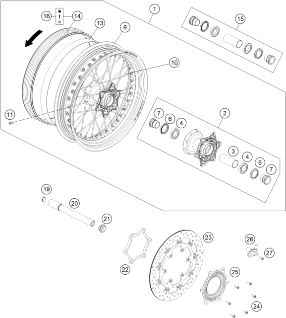 Sprängskiss: Front Wheel – KTM 690 SMC R ABS 2014