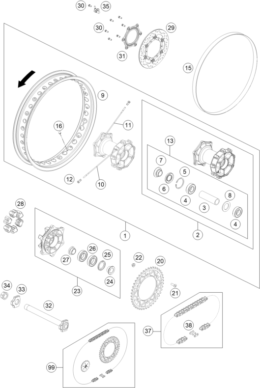 Sprängskiss: Rear Wheel – KTM 690 ENDURO R ABS 2016
