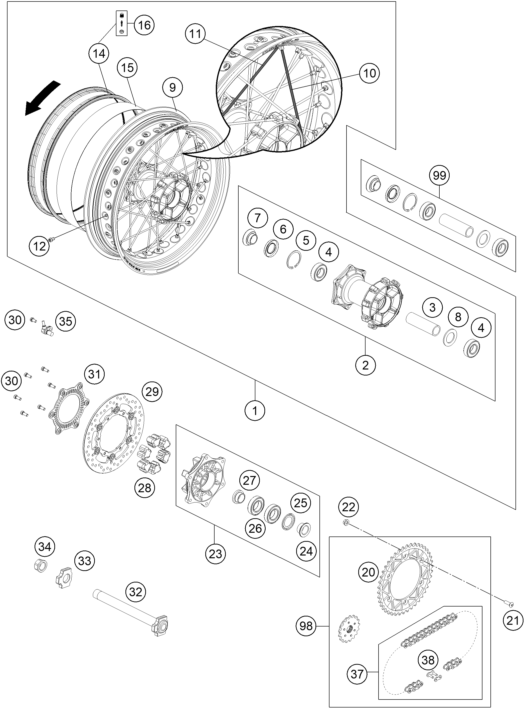Sprängskiss: Rear Wheel – KTM 690 SMC R ABS 2014