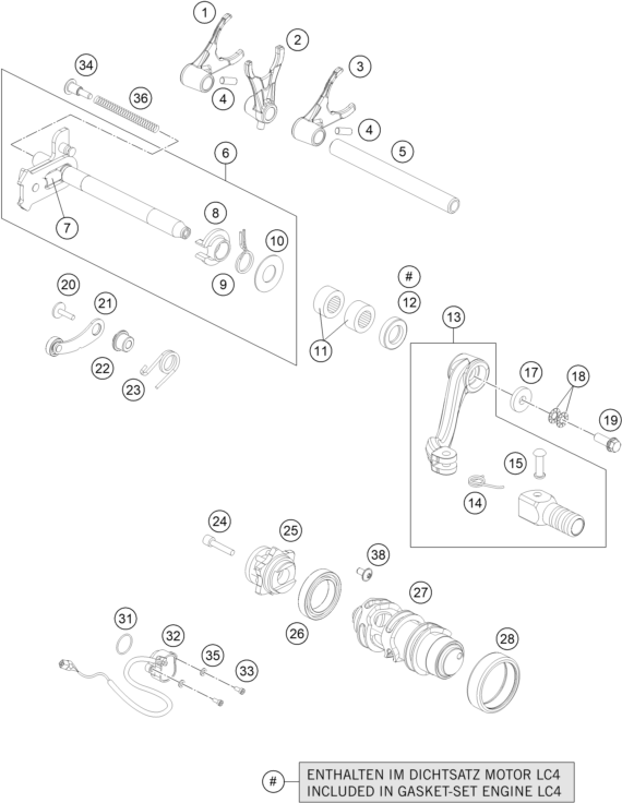 Sprängskiss: Shifting Mechanism – KTM 690 SMC R ABS 2014