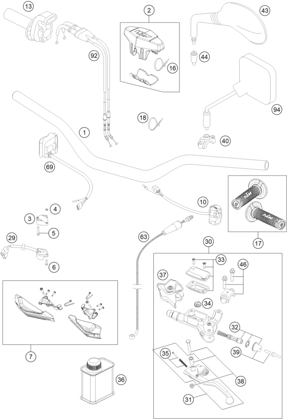 Sprängskiss: Handlebar, Controls – KTM 250 EXC-F 2015
