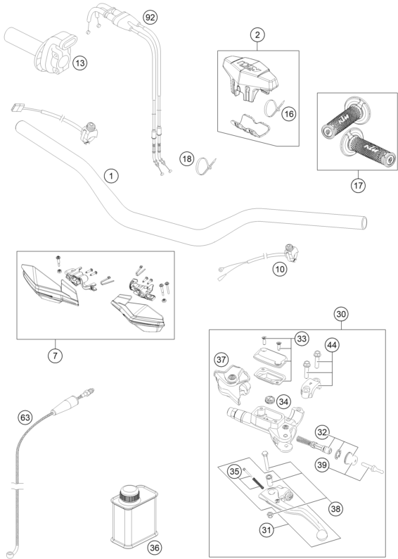 Sprängskiss: Handlebar, Controls – KTM 350 XCF-W 2016