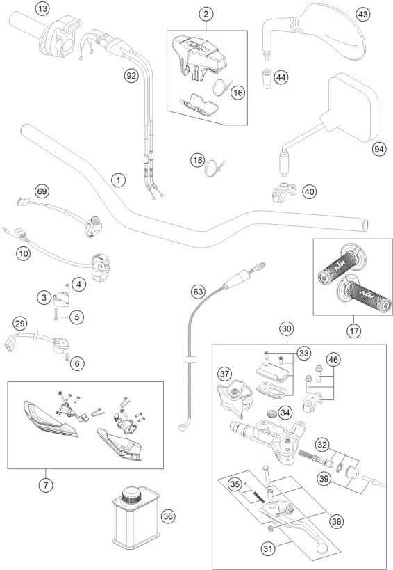 Sprängskiss: Handlebar, Controls – KTM 500 EXC SIX DAYS 2014