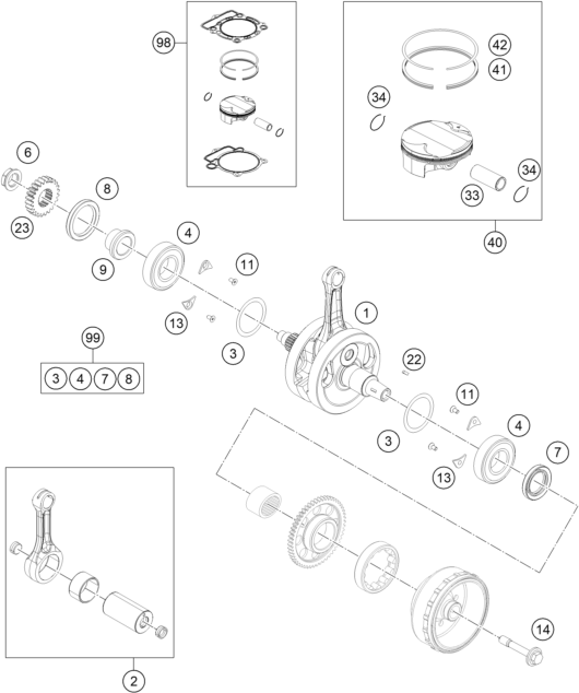 Sprängskiss: Crankshaft, Piston – KTM 350 EXC-F 2014