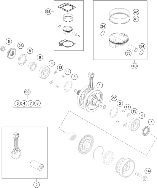 Sprängskiss: Crankshaft, Piston – KTM 350 XC-F 2014