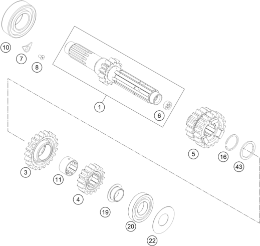 Sprängskiss: Transmission I - Main Shaft – KTM 250 SX-F 2014