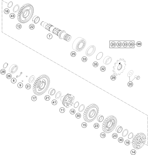 Sprängskiss: Transmission II - Countershaft – KTM 250 SX-F 2014