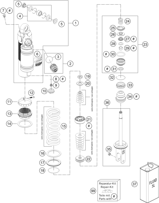 Sprängskiss: Shock Absorber Disassembled – KTM 250 XC-F 2015