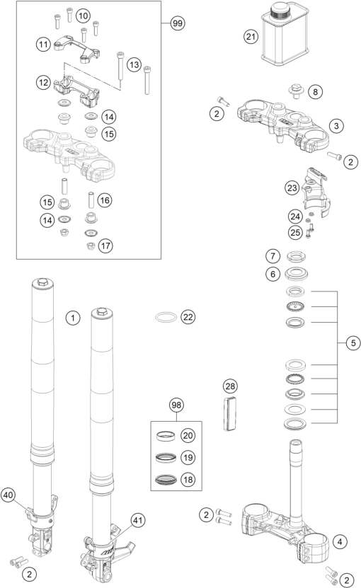 Sprängskiss: Front Fork, Triple Clamp – KTM 390 DUKE BLACK ABS CKD 2015