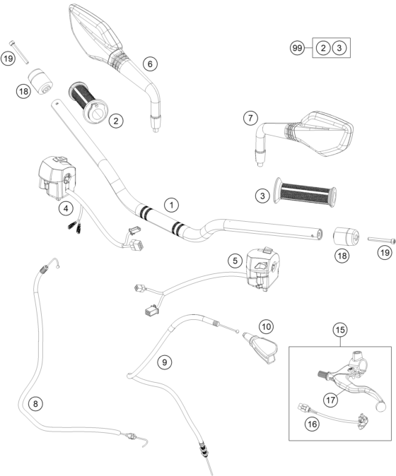 Sprängskiss: Handlebar, Controls – KTM 390 DUKE WHITE ABS CKD 2014