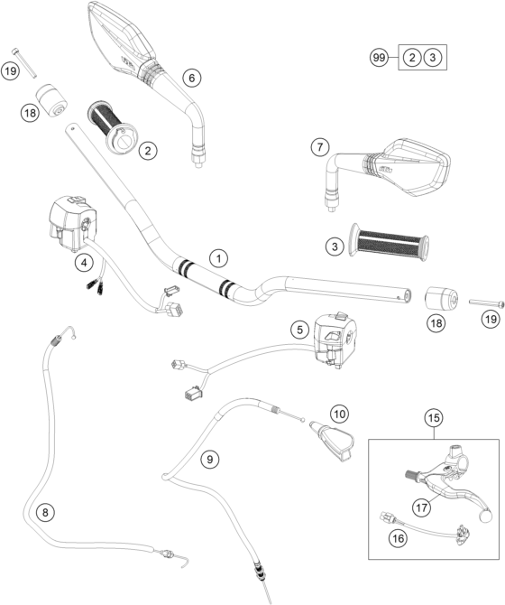 Sprängskiss: Handlebar, Controls – KTM 390 DUKE BL. ABS B.D. 16