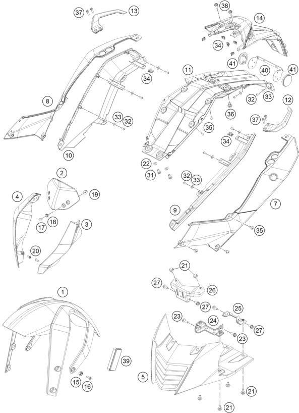 Sprängskiss: Mask, Fenders – KTM 390 DUKE BL. ABS B.D. 16