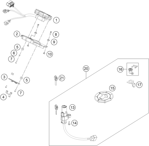 Sprängskiss: Instruments / Lock System – KTM 125 DUKE ORANGE ABS 2015