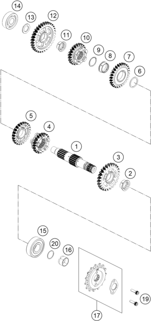 Sprängskiss: Transmission II - Countershaft – KTM 390 DUKE BL. ABS B.D. 15
