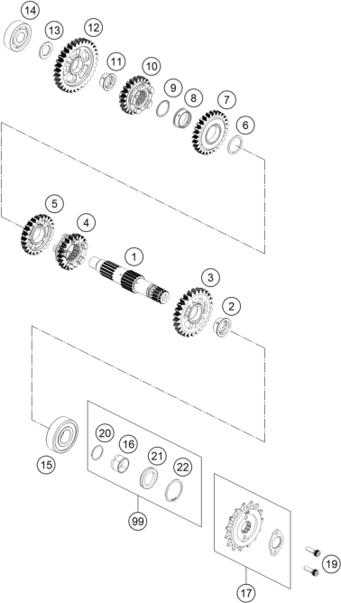 Sprängskiss: Transmission II - Countershaft – KTM 390 ADVENTURE, white - CKD