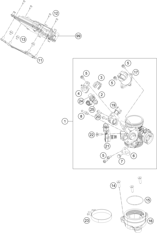 Sprängskiss: Throttle Body – KTM 390 DUKE BL. ABS B.D. 16