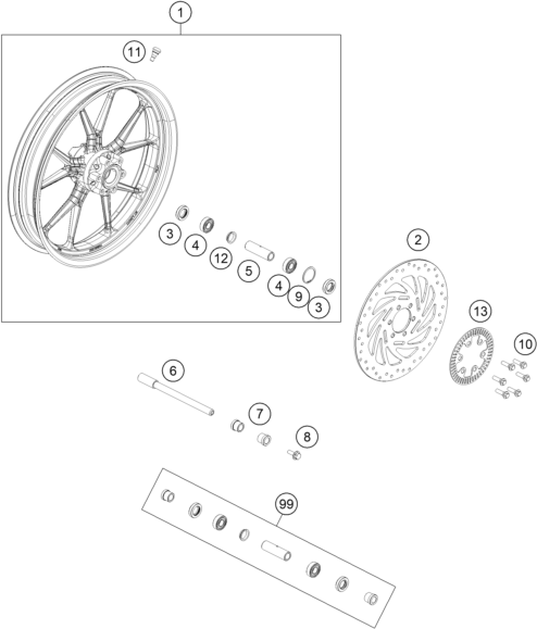 Sprängskiss: Front Wheel – KTM RC 125 BLACK ABS B.D. 2015