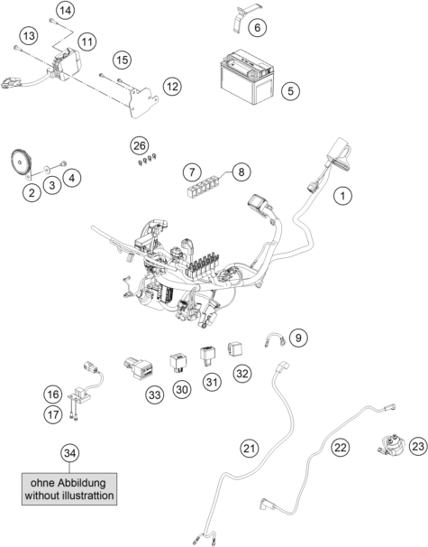 Sprängskiss: Wiring Harness – KTM RC 125 BLACK ABS B.D. 2015