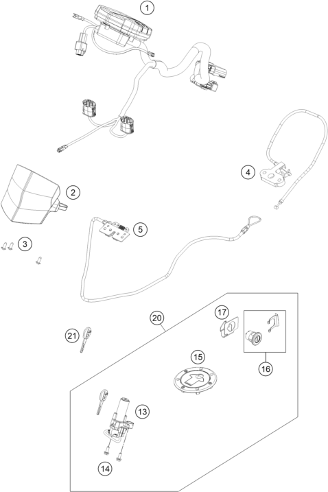 Sprängskiss: Instruments / Lock System – KTM RC 125 BLACK ABS B.D. 2015