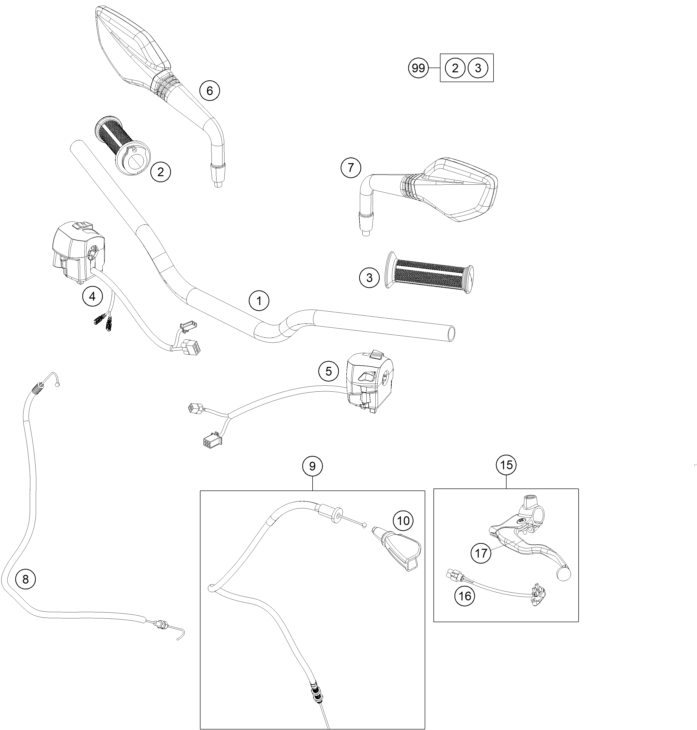 Sprängskiss: Handlebar, Controls – KTM 200 DUKE WH. w/o ABS CKD 14