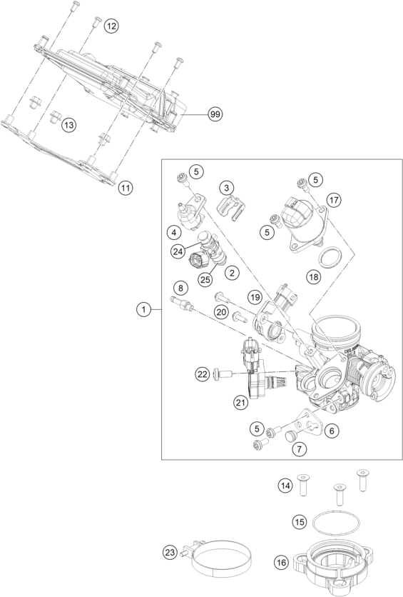 Sprängskiss: Throttle Body – KTM 250 DUKE WHITE ABS CKD 16