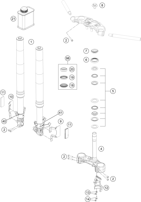 Sprängskiss: Front Fork, Triple Clamp – KTM RC 390 WHITE ABS B.D. 15