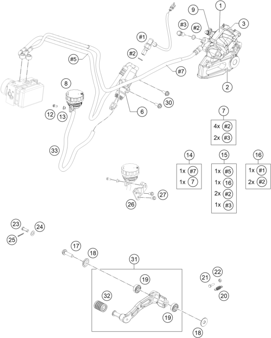 Sprängskiss: Rear Brake Caliper – KTM RC 390 WHITE ABS B.D. 14