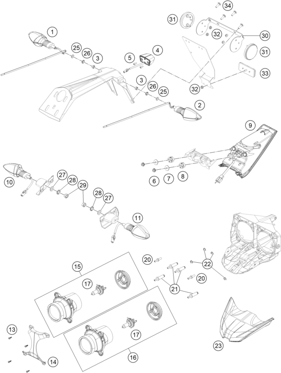 Sprängskiss: Lighting System – KTM RC 390, white - B.D. 2020
