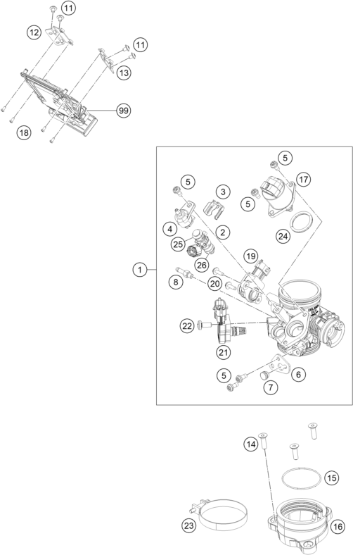 Sprängskiss: Throttle Body – KTM RC 390 WHITE ABS B.D. 15