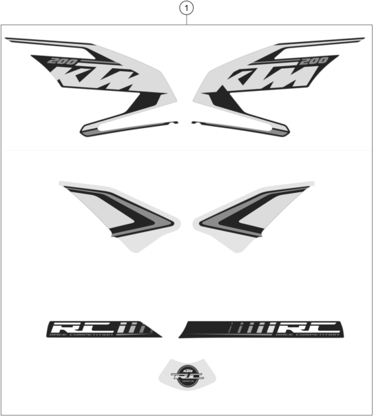 Sprängskiss: Decal – KTM RC 200 BLACK w/o ABS B.D. 15