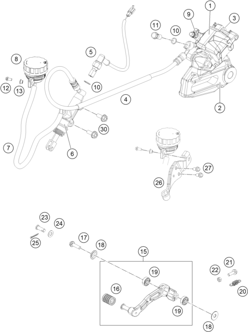 Sprängskiss: Rear Brake Caliper – KTM RC 200, white w/o ABS - CKD 2018