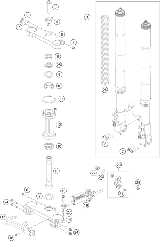 Sprängskiss: Front Fork, Triple Clamp – KTM RC 250 R 2014