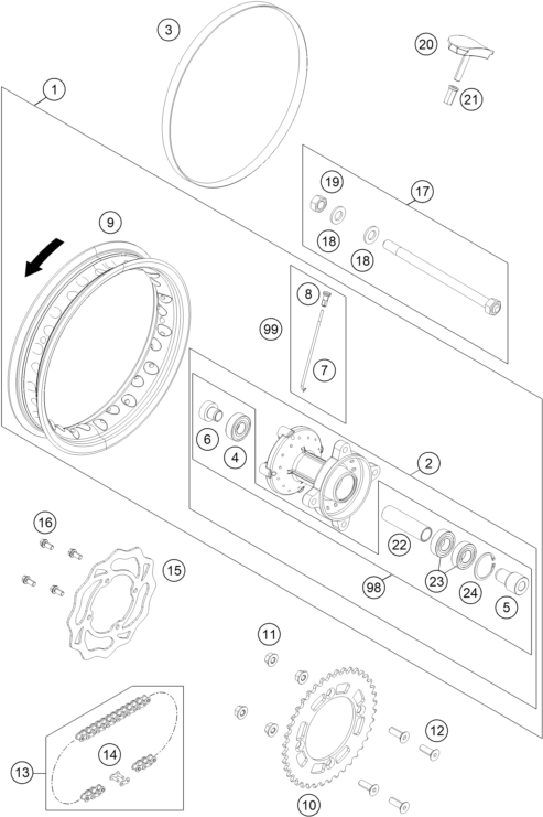 Sprängskiss: Rear Wheel – KTM 50 SX 2019