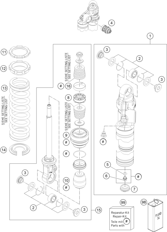 Sprängskiss: Shock Absorber Disassembled – KTM 65 SXS 2015