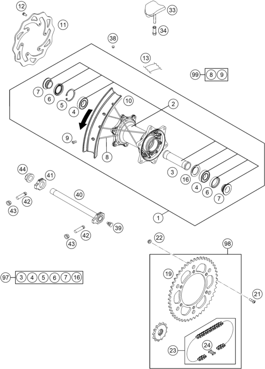 Sprängskiss: Rear Wheel – KTM 125 SX 2015