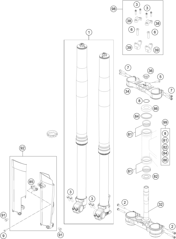 Sprängskiss: Front Fork, Triple Clamp – KTM 300 EXC FACTORY EDITION 2015