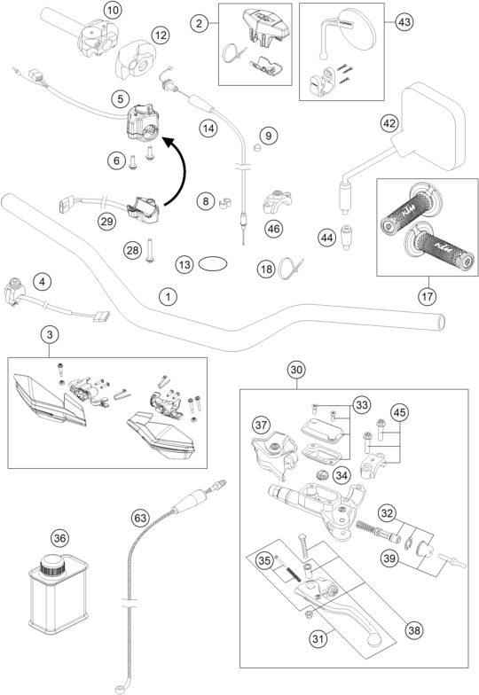 Sprängskiss: Handlebar, Controls – KTM 250 EXC SIX-DAYS 2015