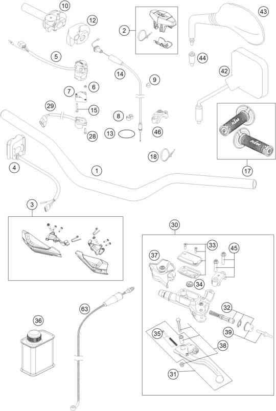 Sprängskiss: Handlebar, Controls – KTM 250 EXC 2015