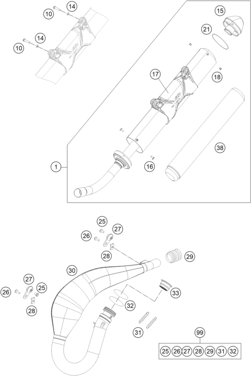 Sprängskiss: Exhaust System – KTM 250 EXC 2015