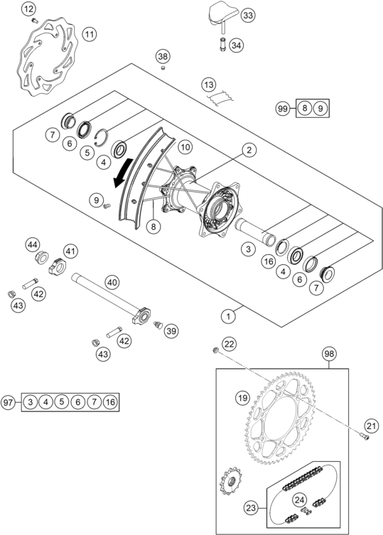 Sprängskiss: Rear Wheel – KTM 250 XC 2015